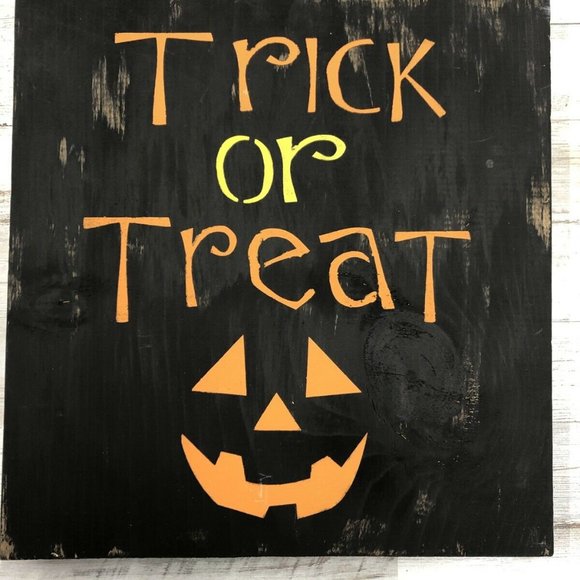 Halloween Trick or Treat Jack O’ Lantern Wall Porch Hanging Hand Crafted in USA - Picture 2 of 5